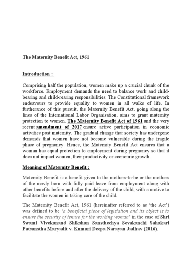 The Maternity Benefit Act PDF Employment Parental Leave