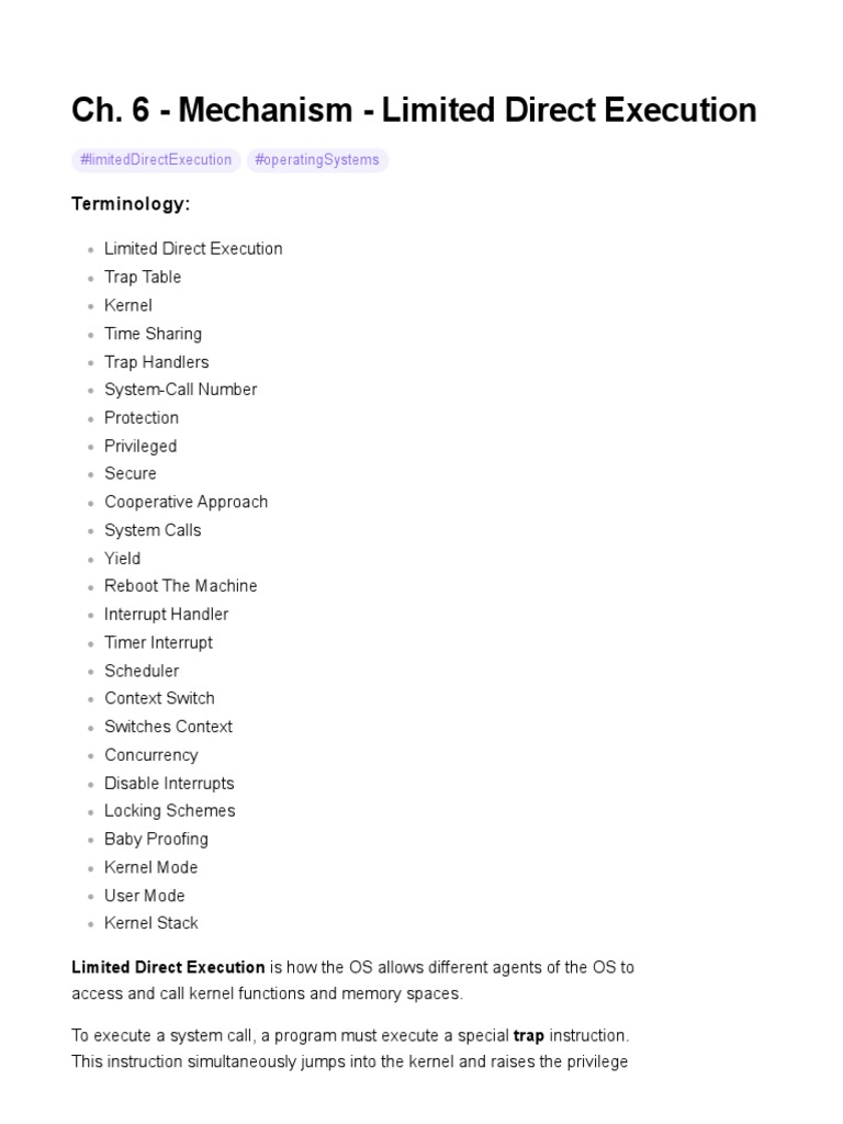 Limited Direct Execution in OS | PDF | Operating System | Kernel ...