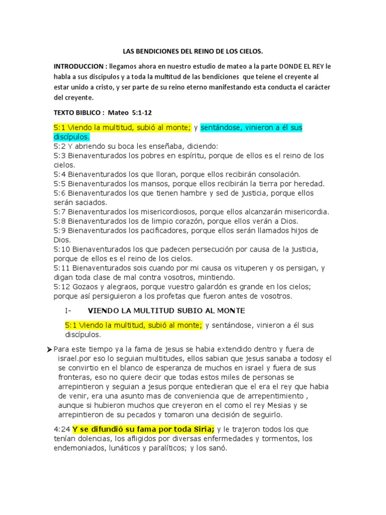 Bendiciones del Reino de los Cielos | PDF | Reinado y reino de dios ...