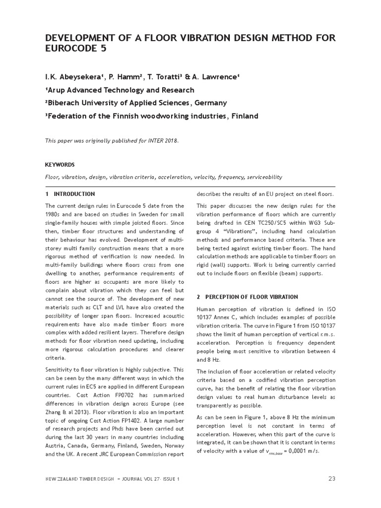 Floor Vibration Design Method for Eurocode 5 | PDF | Resonance | Mechanics