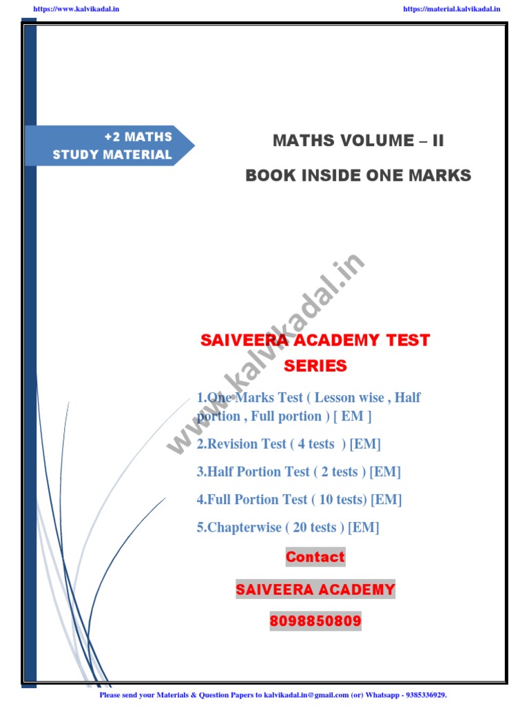 12th Std Maths One Mark Questions PDF | PDF | Slope | Tangent
