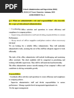 Q.1 What Are Administrative Role and Responsibility? Also Describe The Scope of Educational Administration