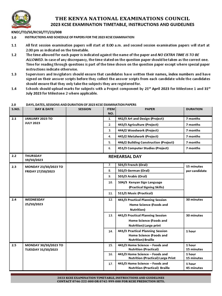 2023 KCSE Timetable Revised. PDF
