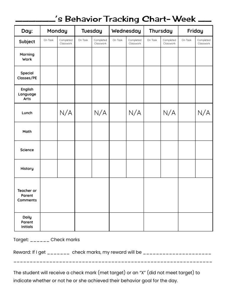 Weekly Behavior Tracking Chart | PDF | Psychology | Cognitive Science