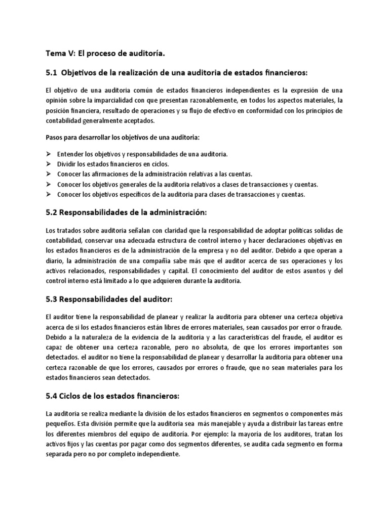 TEMA V de Auditoria EL PROCESO DE AUDITORIA. | PDF | Auditoría | Estado ...