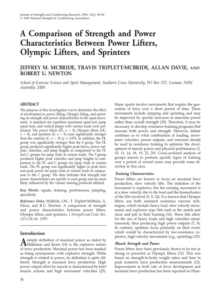 A Comparison of Strength and Power Characteristics Between Power ...