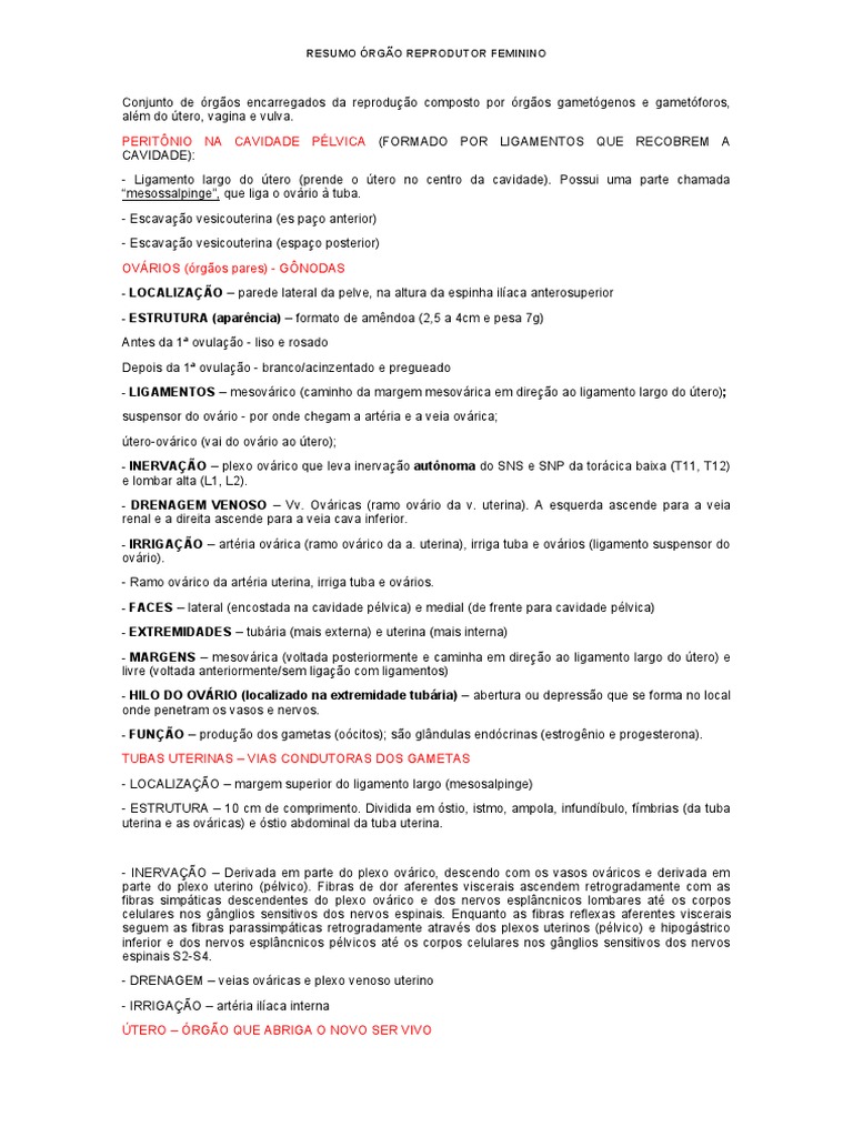 Anatomia do Órgão Reprodutor Feminino | PDF | Vagina | Sistema reprodutivo