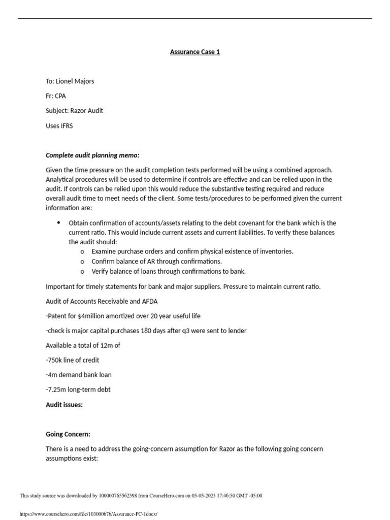 Assurance Pc 1 Pdf Pdf Debt Going Concern