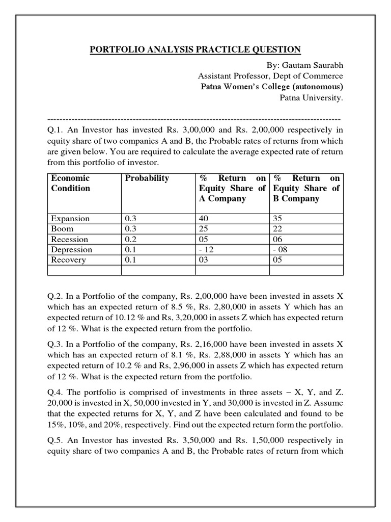 Portfolio Analysis PDF PDF Risk Standard Deviation