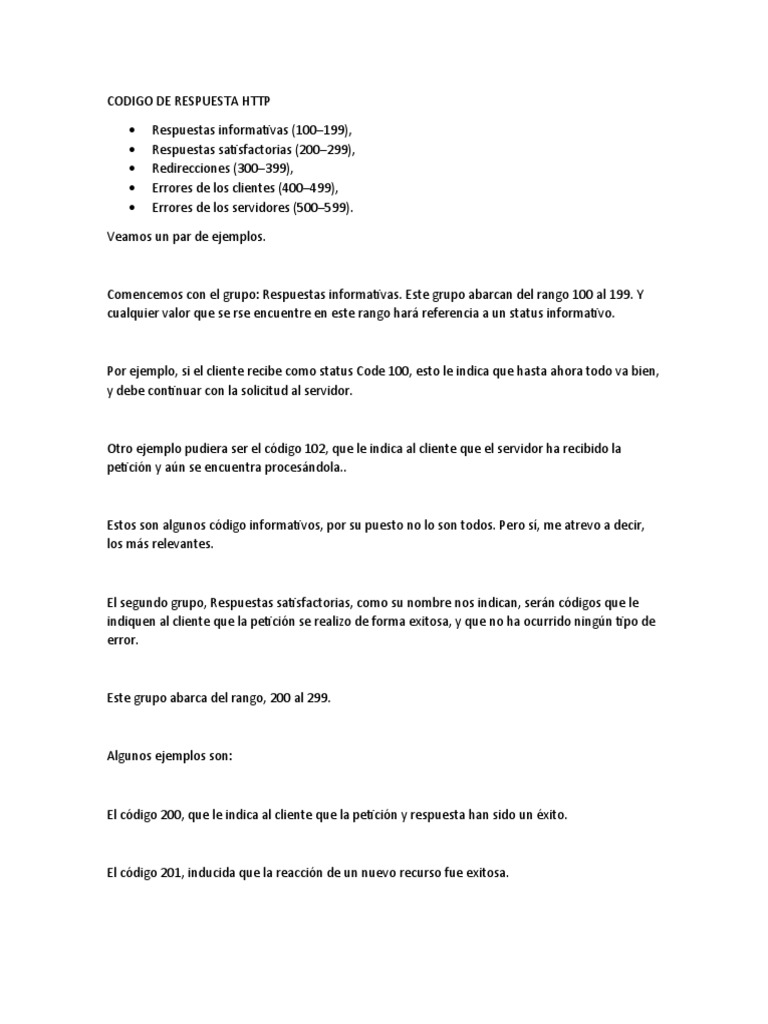 Codigo de Respuesta HTTP | PDF | Protocolo de Transferencia de ...