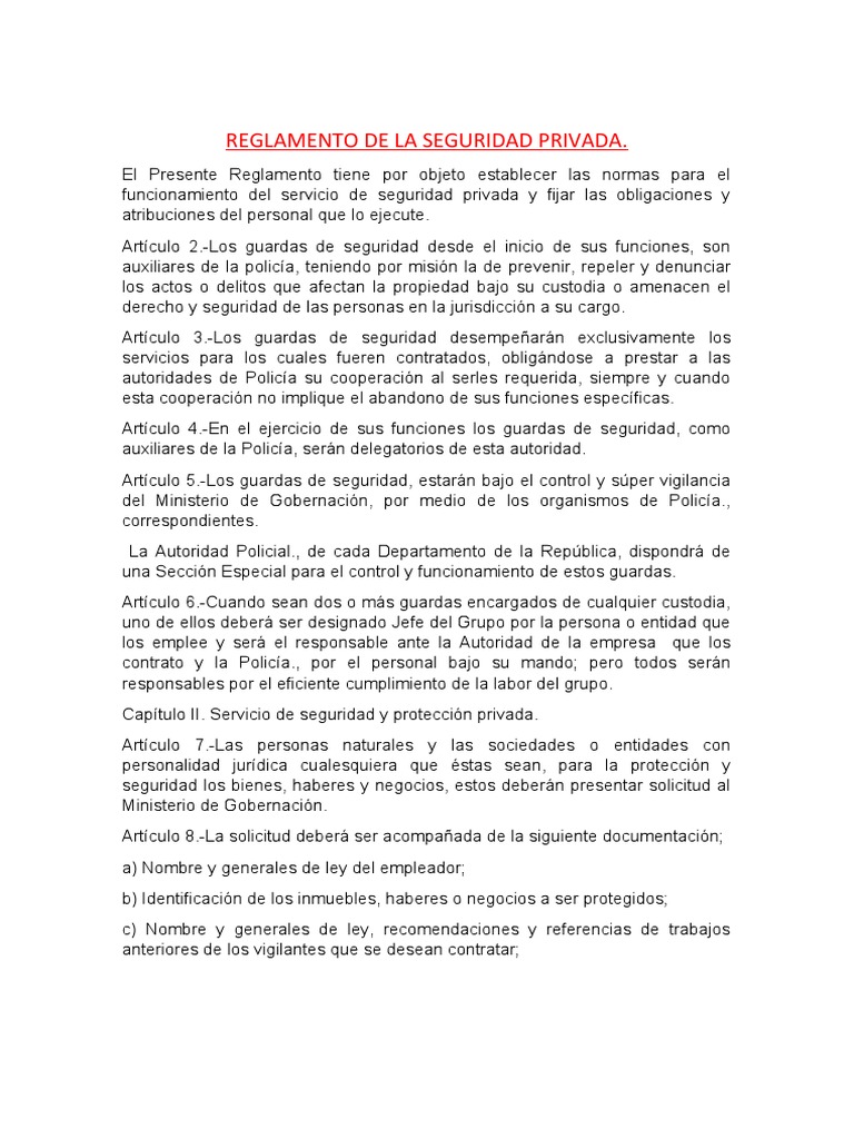Reglamento de La Seguridad Privada 2 | PDF | Policía | Valores