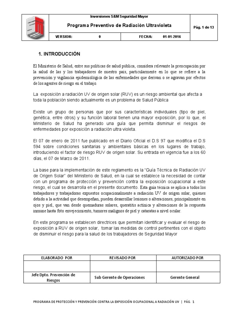 PROGRAMA RADIACIÓN UV SM | PDF | Ultravioleta | Dom