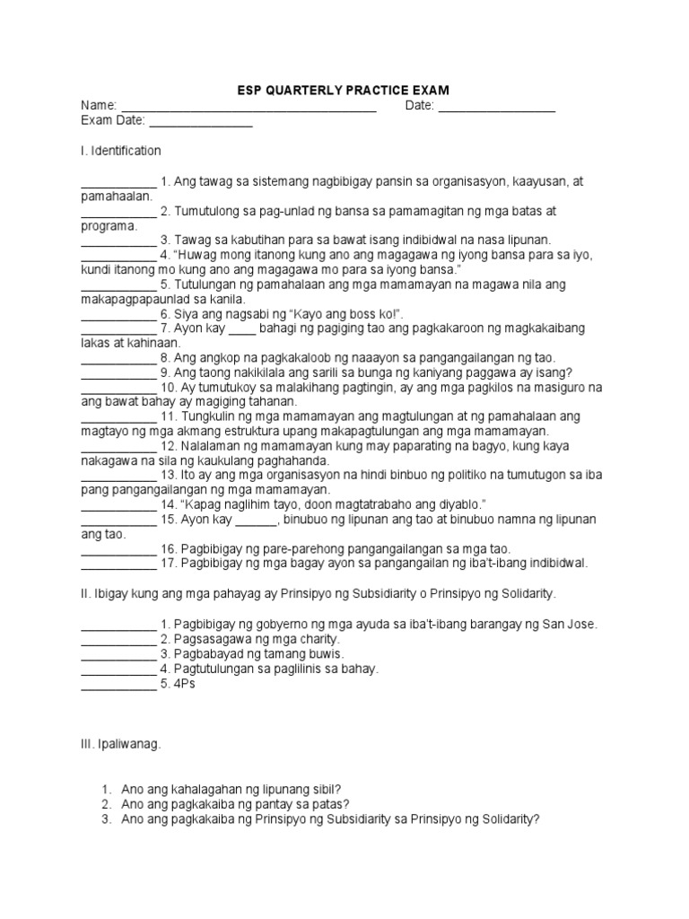 Esp Quarterly Practice Exam | PDF