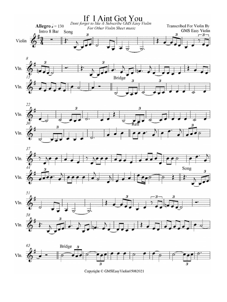 If I Ain't Got You GMS Easy Violin Cover PDF