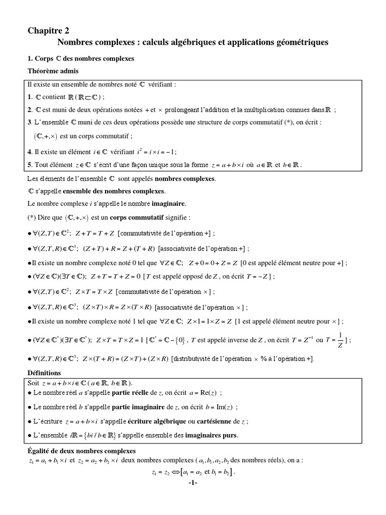 Nombres complexes : algèbre et géométrie | PDF | Nombre complexe ...