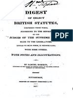 A Digest of Select British Statutes Still in Force in PA Published in 1817 by Samuel Roberts