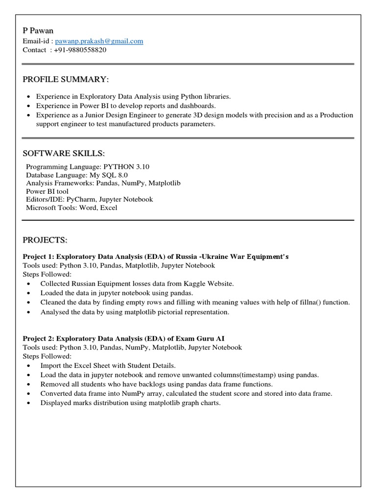 P pawan resume 05032023 pdf microsoft excel data analysis