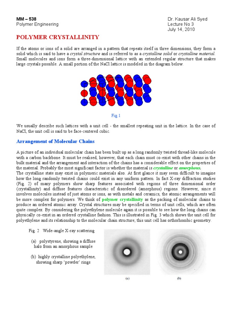 Understanding Polymer Crystallinity | PDF | Polymers | Crystal Structure