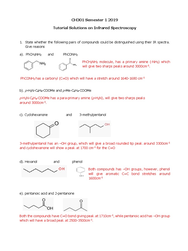 CH301 Tutorial Solutions on IR Spectroscopy.pdf PDF