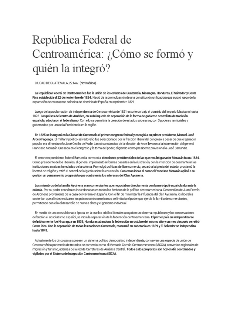 República Federal de Centroamérica PDF Gobierno Jefes de estado