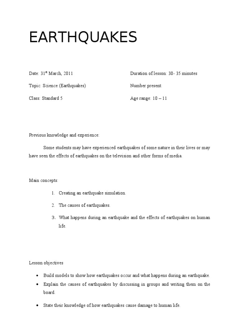 Earthquake Simulation Lesson Plan | PDF | Plate Tectonics | Earthquakes