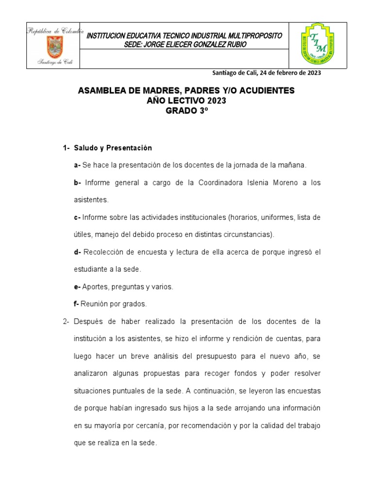 Acta de primera asamblea de padres de familia pdf