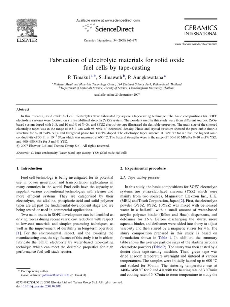 Paper1 Tape Casting PDF Solid Oxide Fuel Cell Sintering