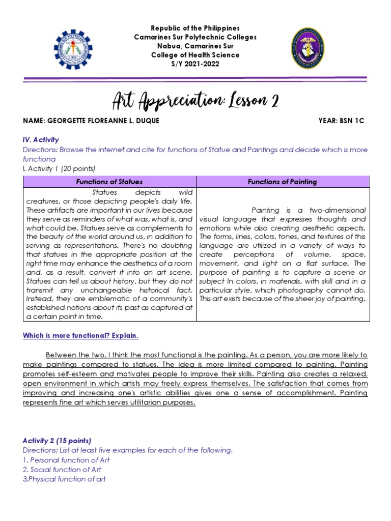 Lesson 2 Art Appre Pdf Beauty Paintings