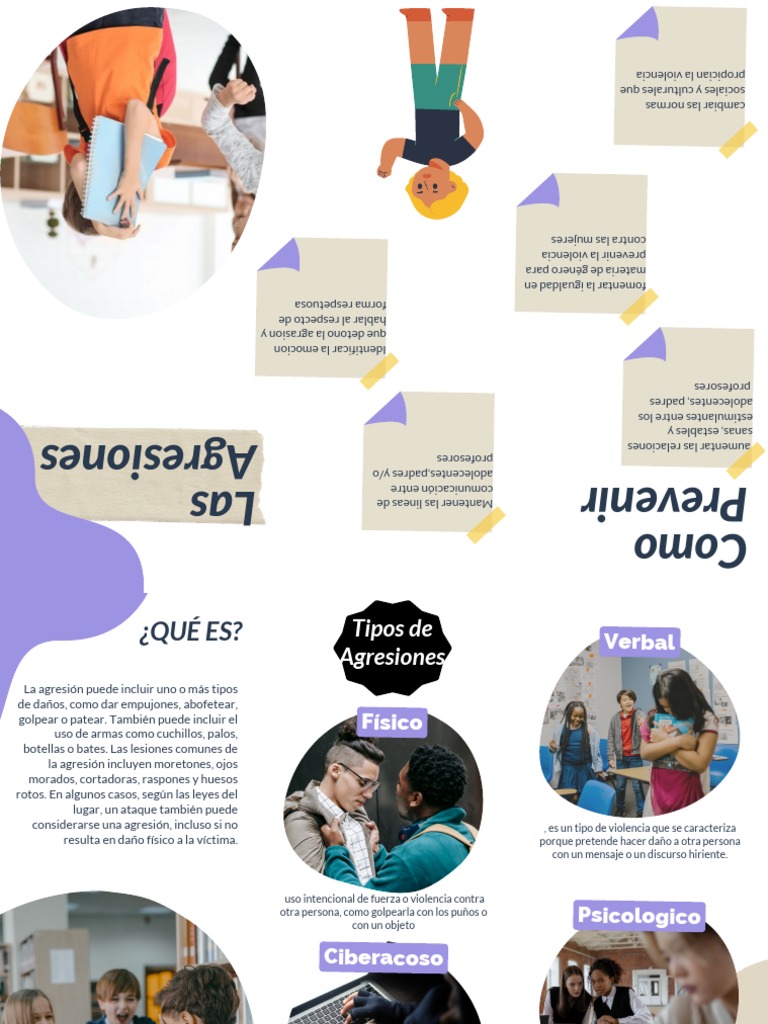 Tríptico Sobre El Bullying Acoso Escolar Creativo Morado y Amarillo PDF