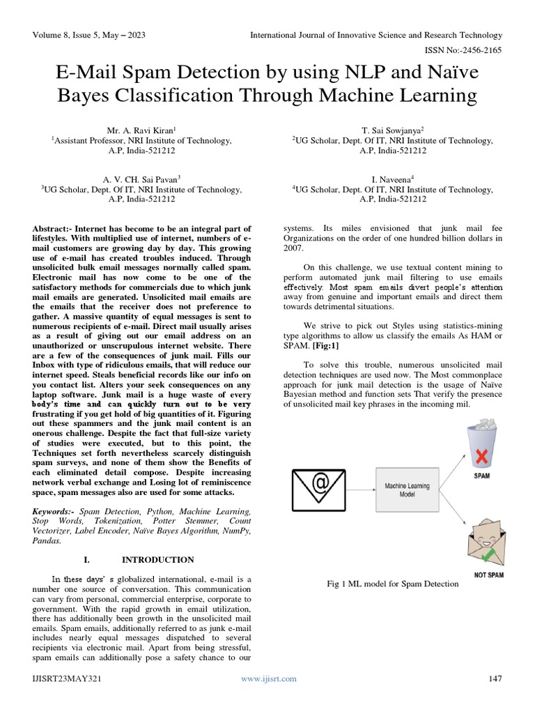 E-Mail Spam Detection by Using NLP and Naïve Bayes Classification ...