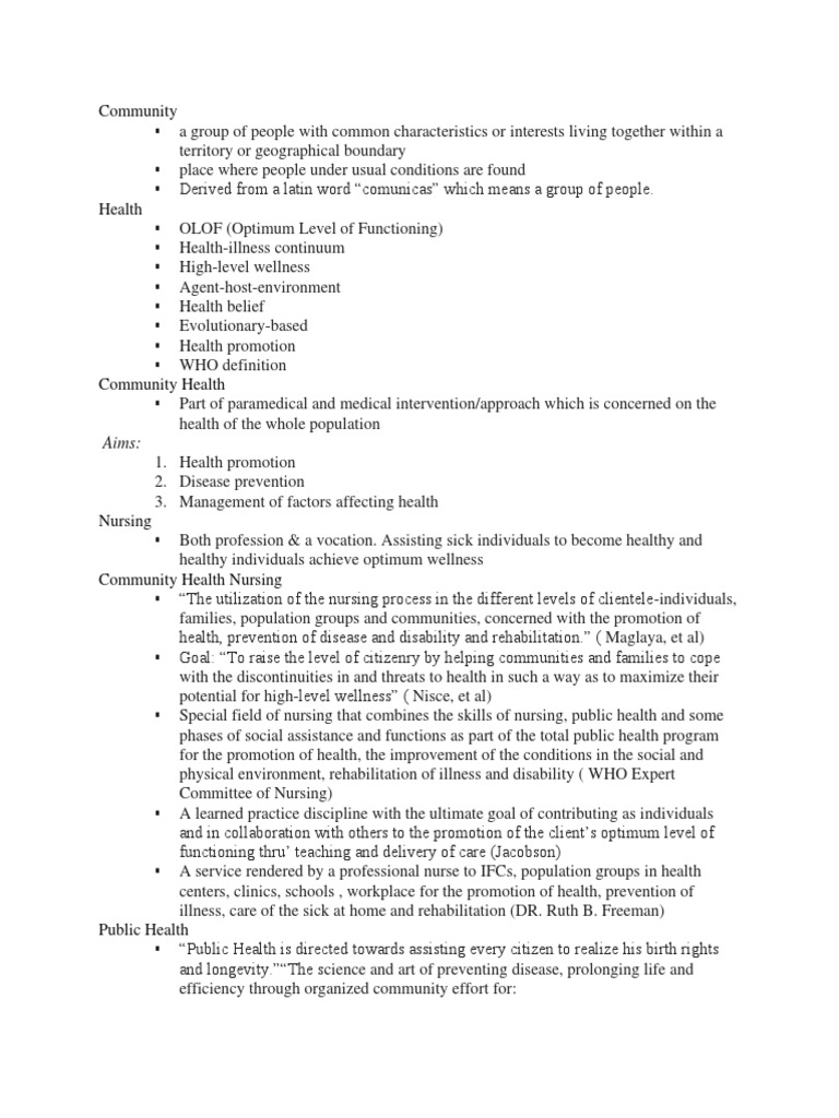 Community Health Nursing Overview | PDF | Nursing | Expert