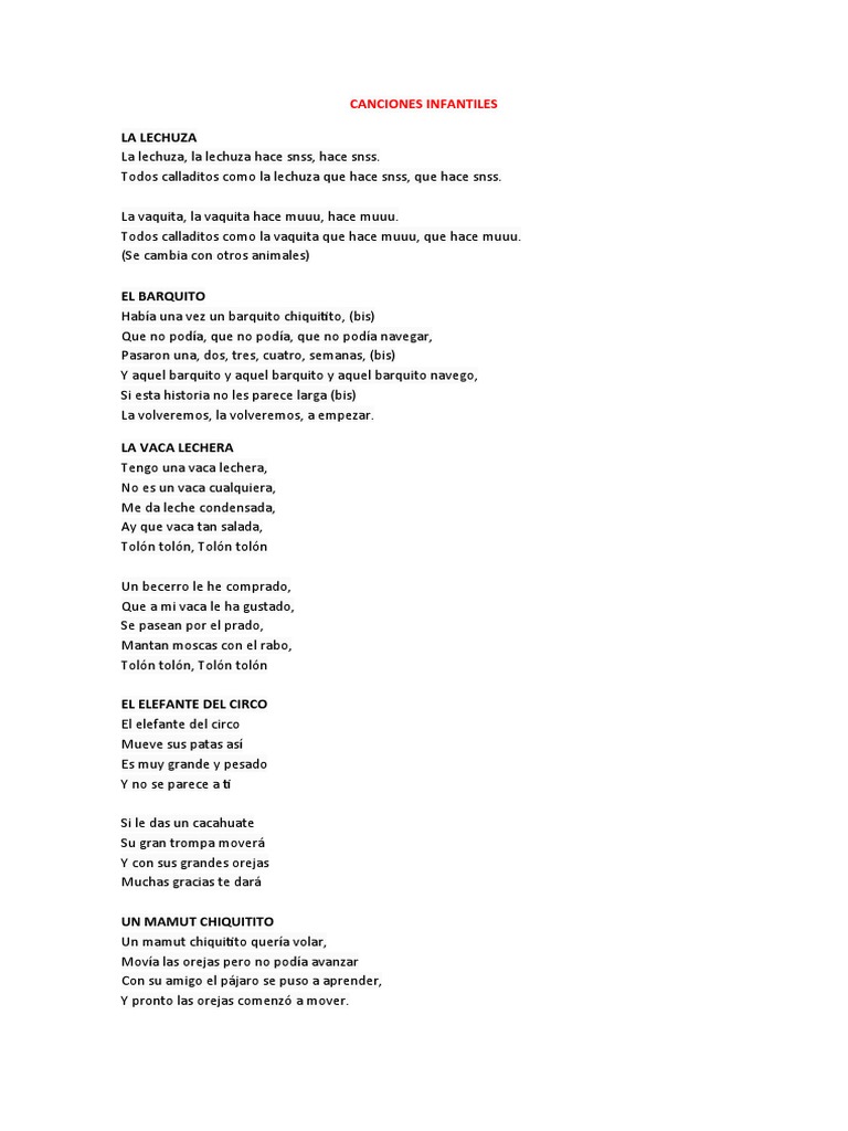 Canciones Infantiles | PDF