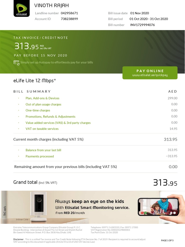 Etisalat Bill Payment Last Date
