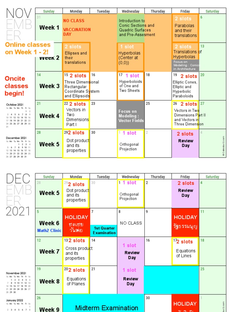 Draft2 - Math2 Tentative Calendar Online and Oncite Version 2021 PDF ...