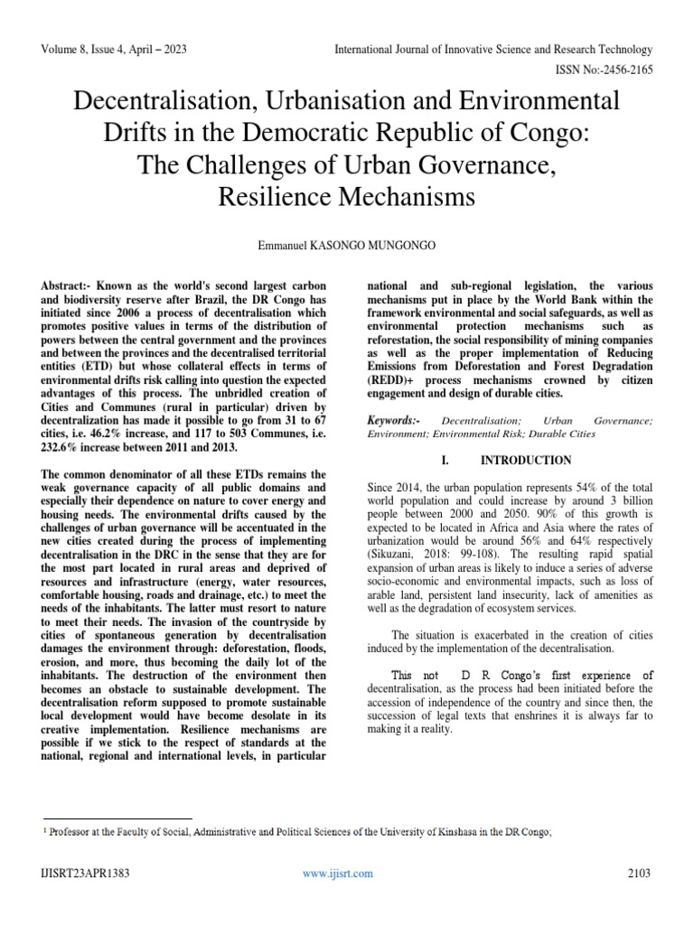 Urbanization In Republic Of Congo : Building Inclusive – LWMDUH