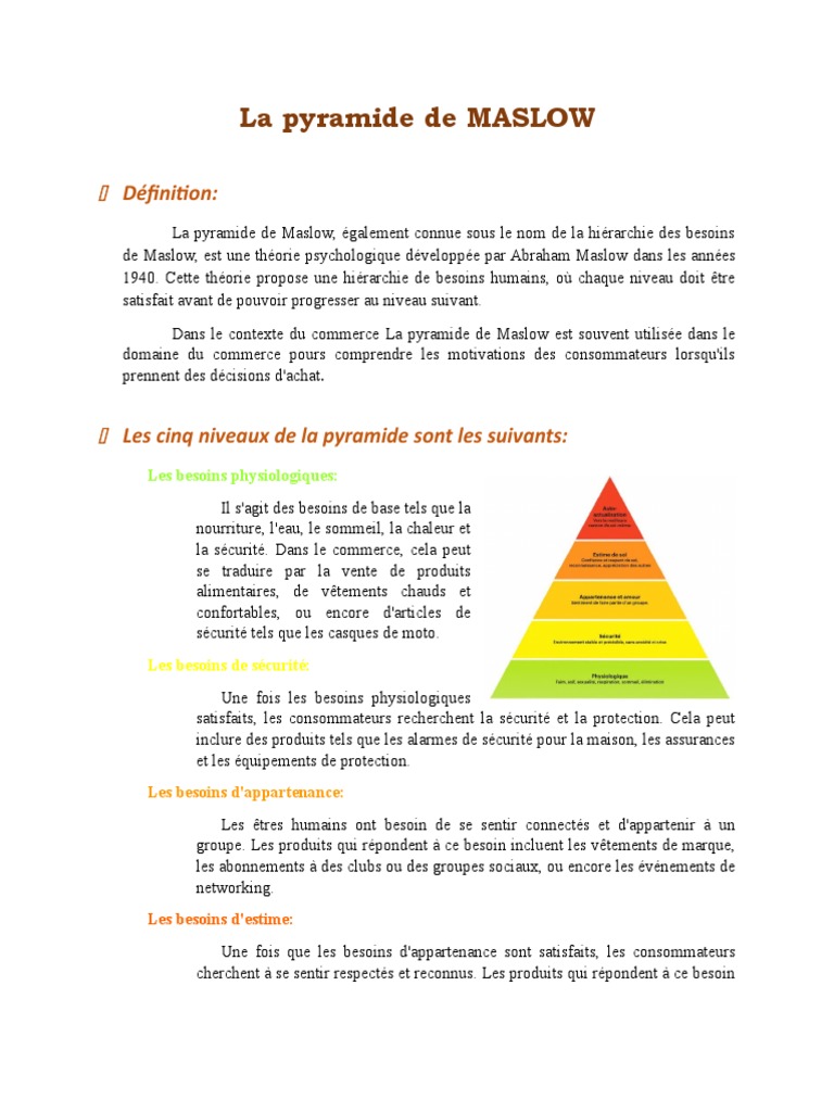 La pyramide de Maslow en commerce | PDF | Développement personnel