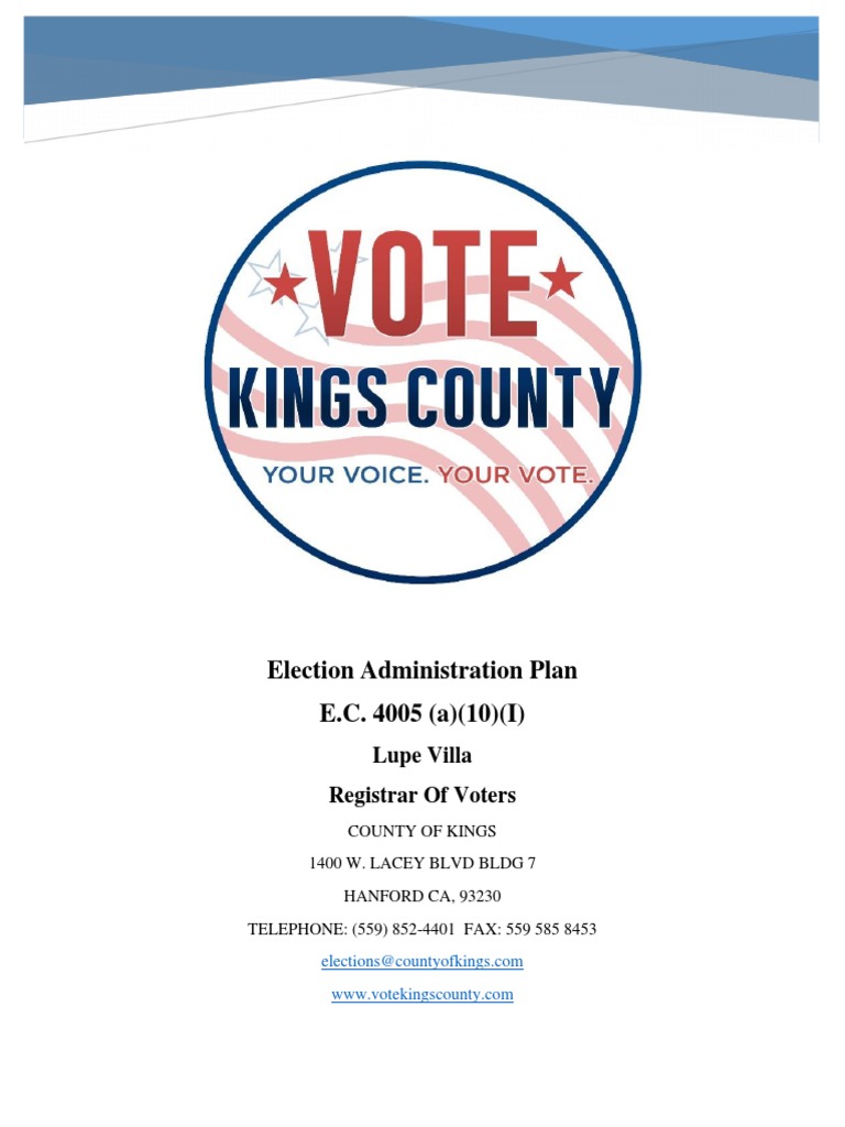 Election Administration Plan for Kings County's Transition to the Voter's Choice Act Model PDF