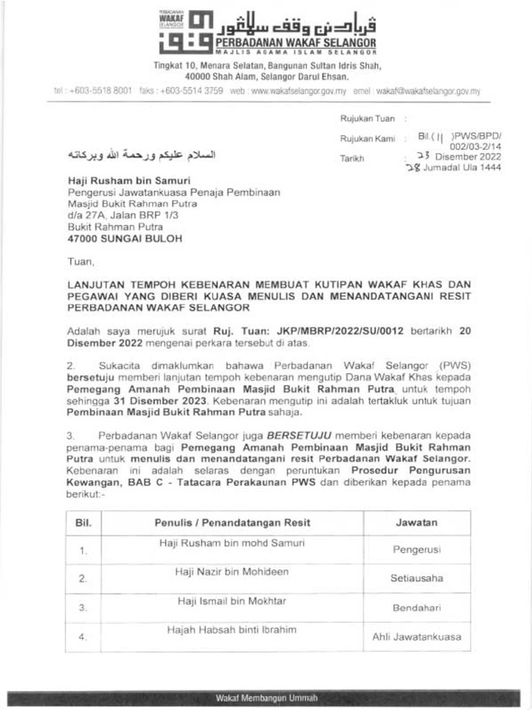 Sample Letter Requesting Permission To Collect Waqf - NEW | PDF