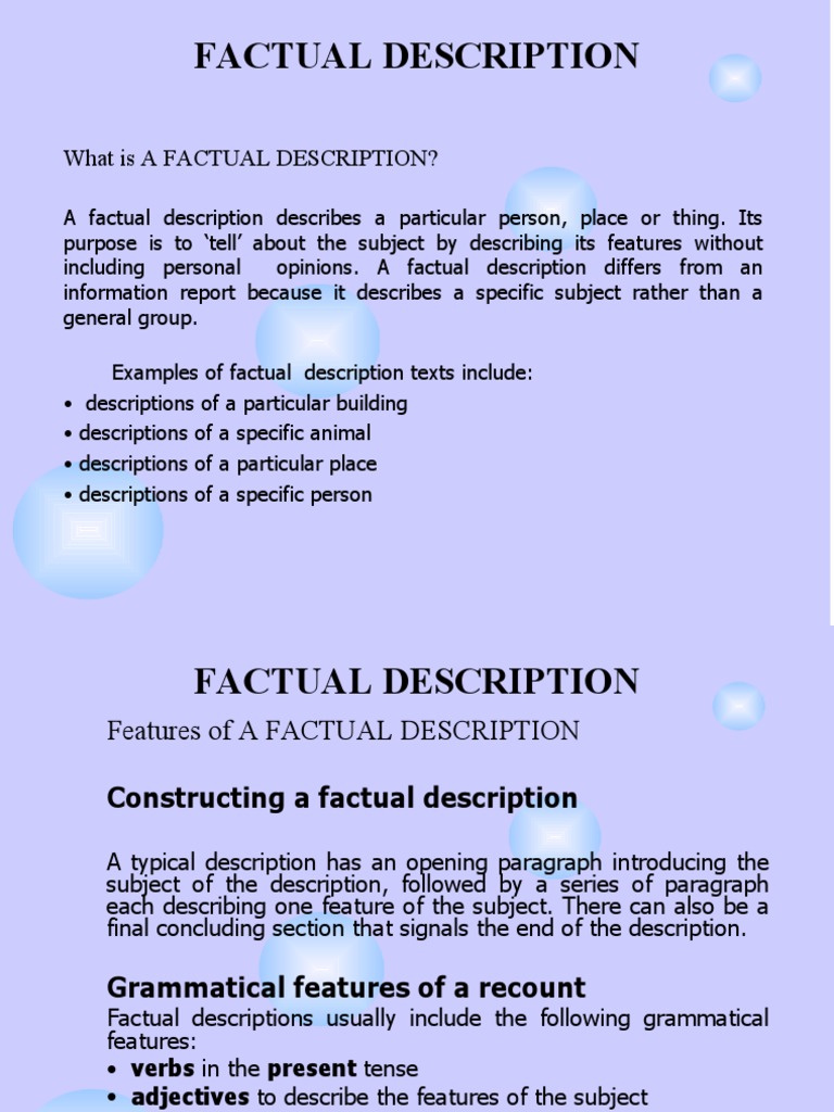 Factual Description Guide for Class 10 | PDF | Subject (Grammar) | Grammar
