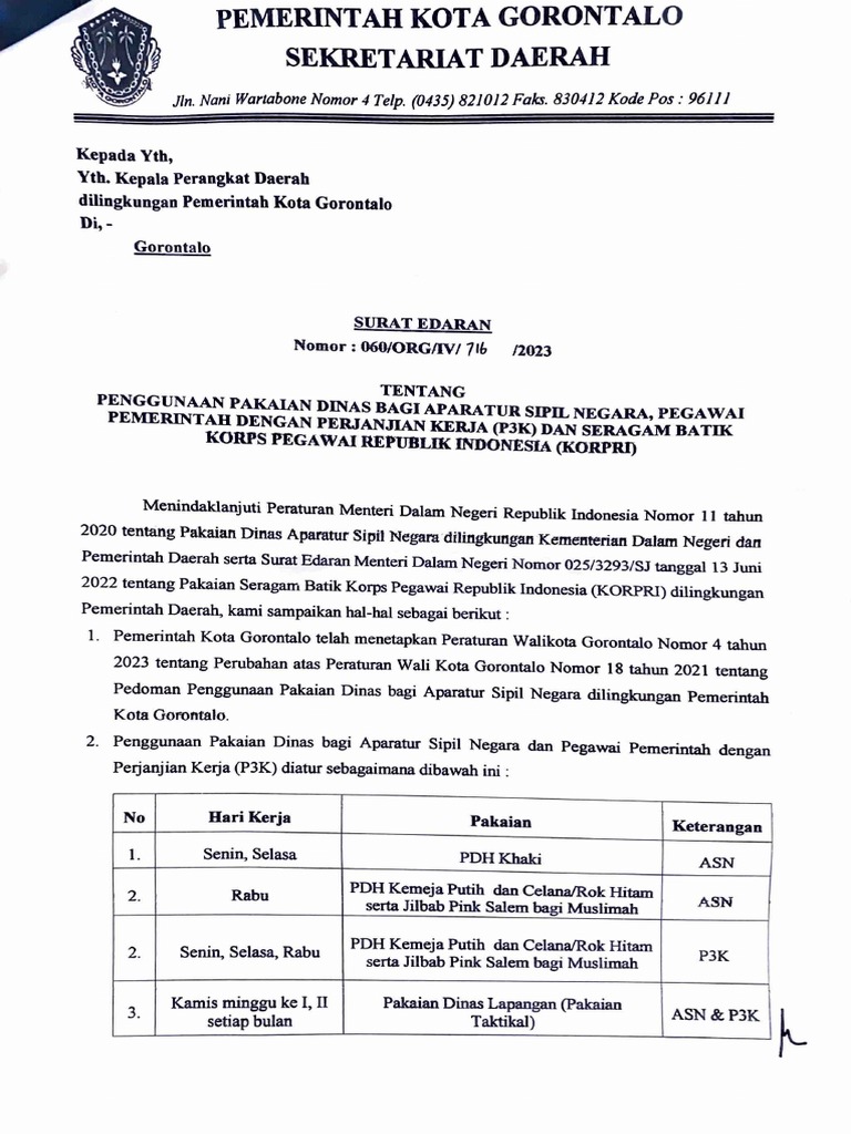 Edaran Pakaian Dinas | PDF