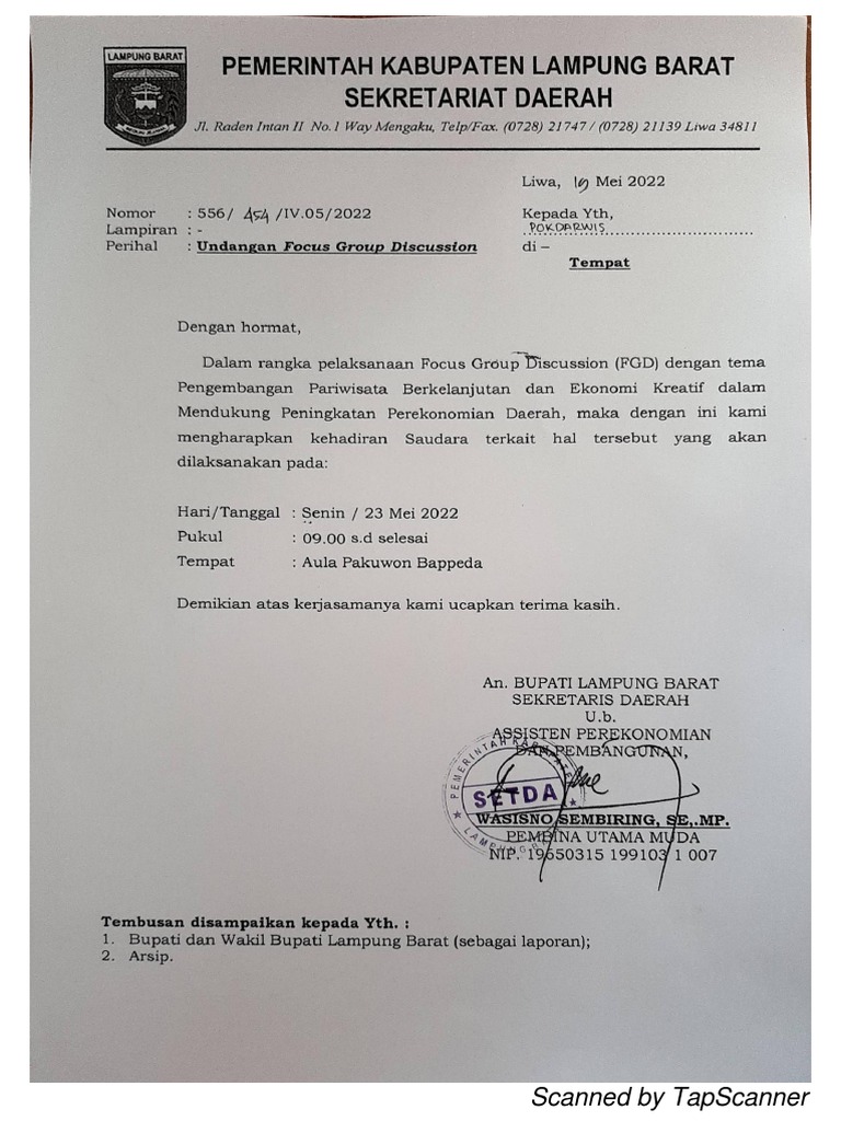 Undangan FGD Untun Pokdarwis PDF | PDF