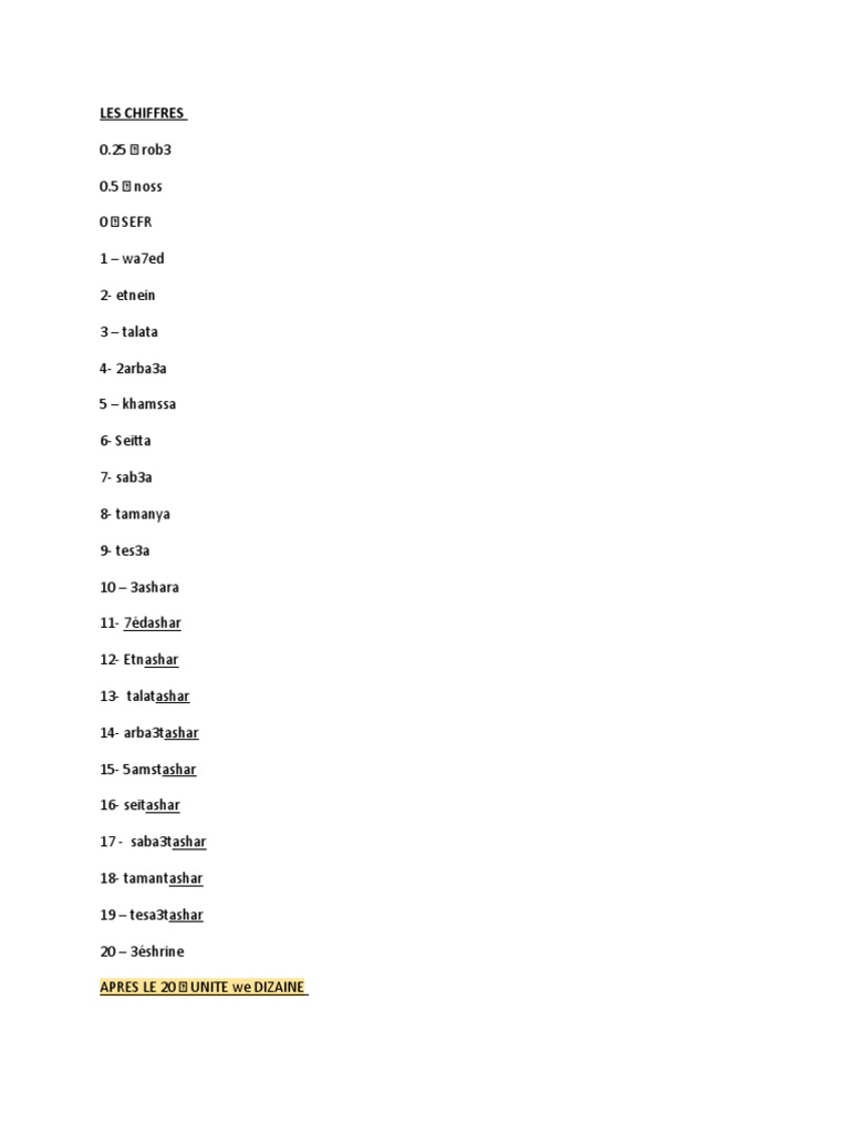 Compter en Arabe | PDF | Travel | Cooking, Food & Wine
