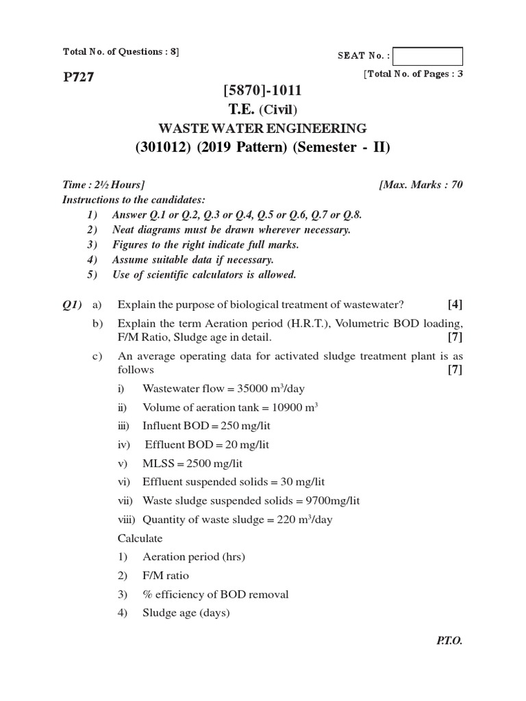 Analysis of Wastewater Treatment Plant Operating Data and Design