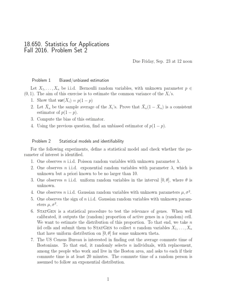 MIT18.650. Statistics For Applications Fall 2016. Problem Set 2 | PDF ...