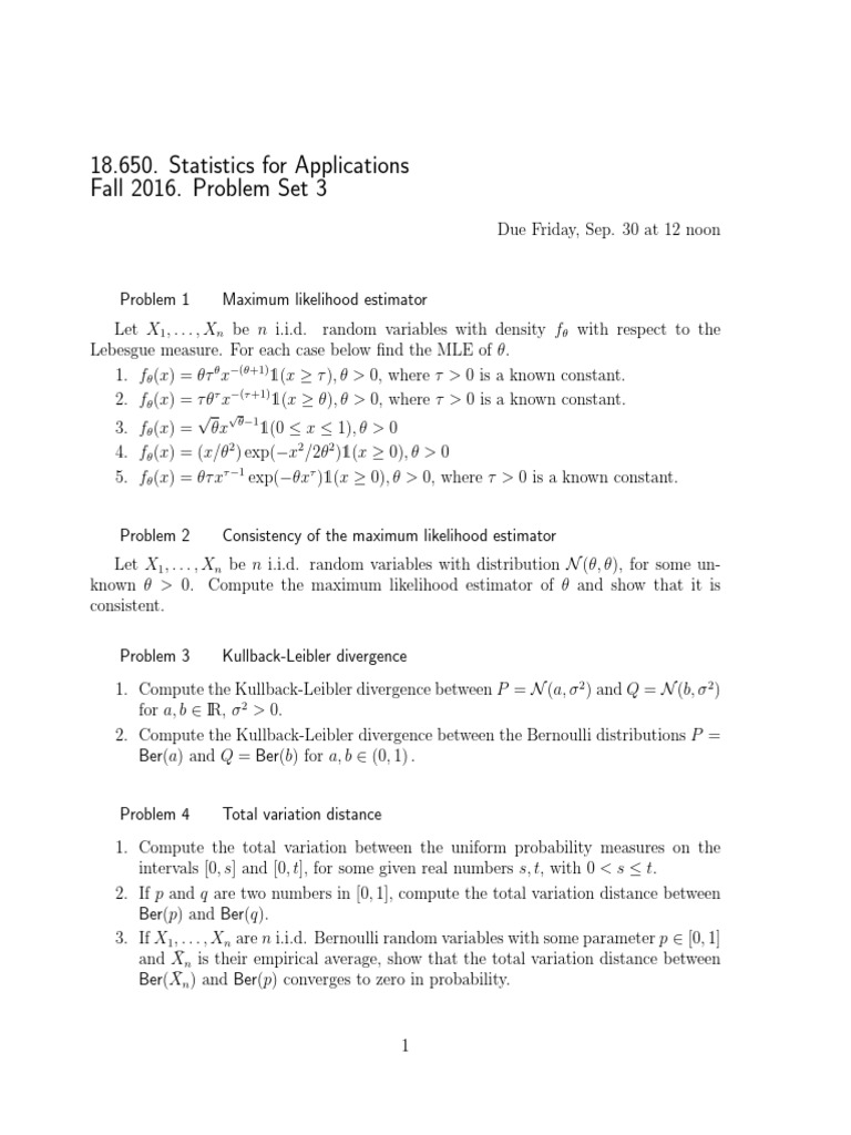 MIT18.650. Statistics For Applications Fall 2016. Problem Set 3 | PDF ...
