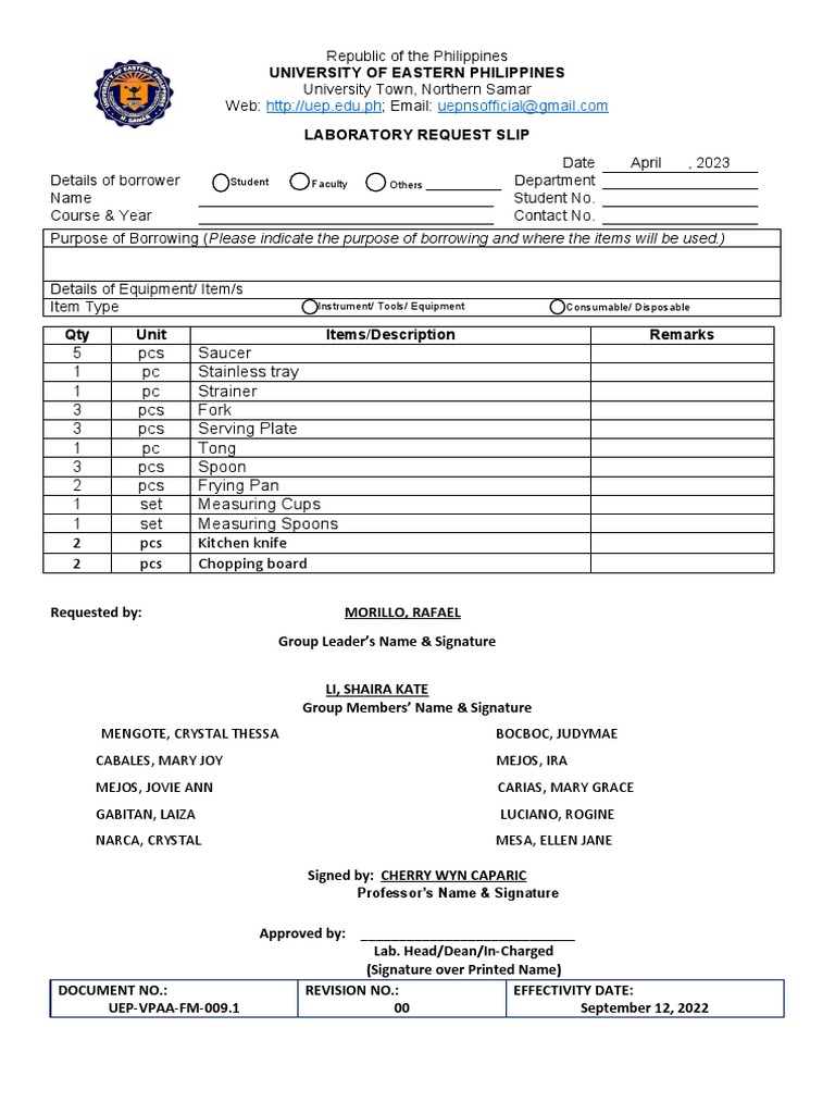 LabReceivedSlip (Group 1) PDF Manufactured Goods Equipment