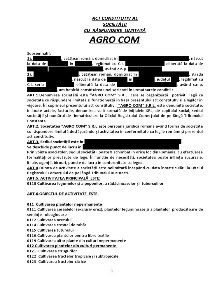 2.act Constitutiv Agro Com | PDF