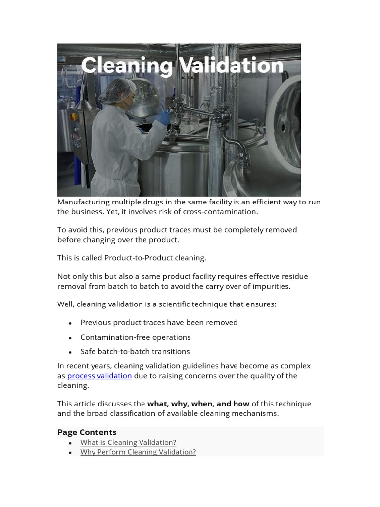 Cleaning Validation PDF PDF Solubility Detection Limit