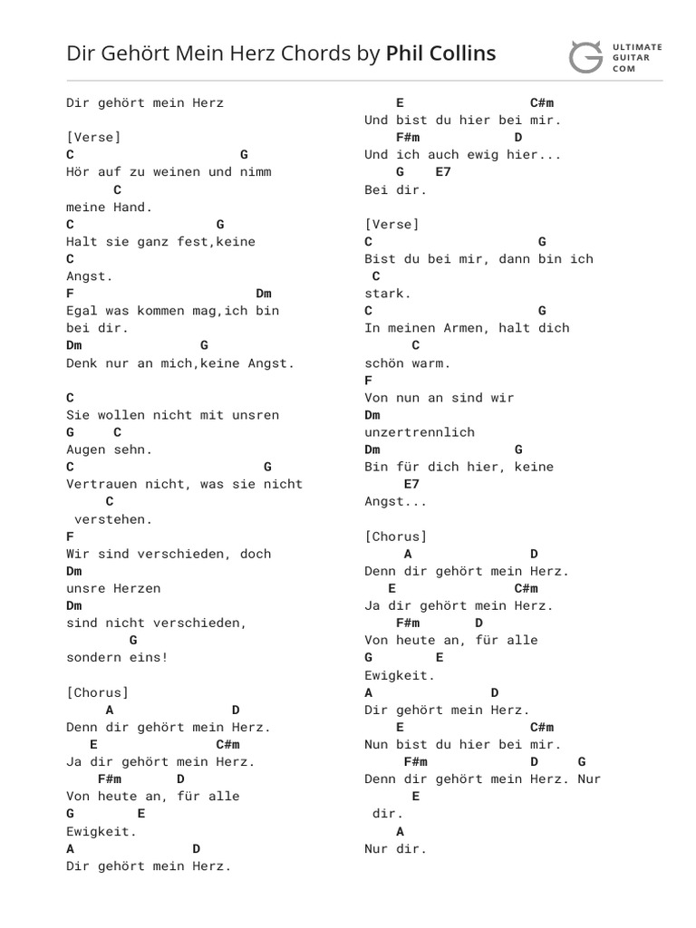 Dir Gehört Mein Herz Chords by Phil Collinstabs at Ultimate Guitar Archive PDF