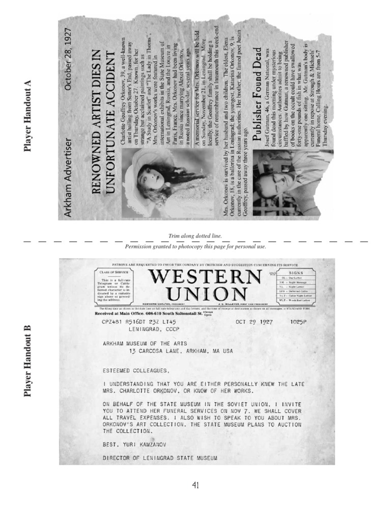 Call of Cthulhu Age of Cthulhu III Shadows of Leningrad Player Handouts
